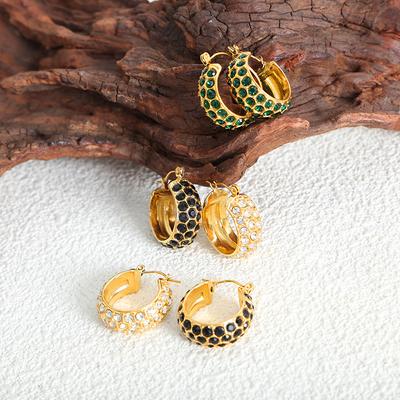 Orecchini a cerchio in zirconi incastonati per donna Acciaio inossidabile 316L Placcato PVD Oro 18K Non si ossida Orecchino pendente da donna Gioiello da donna