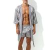 Satin-effect Robe Long Slit Grey - MenSexyWear - Sexy T-shirt