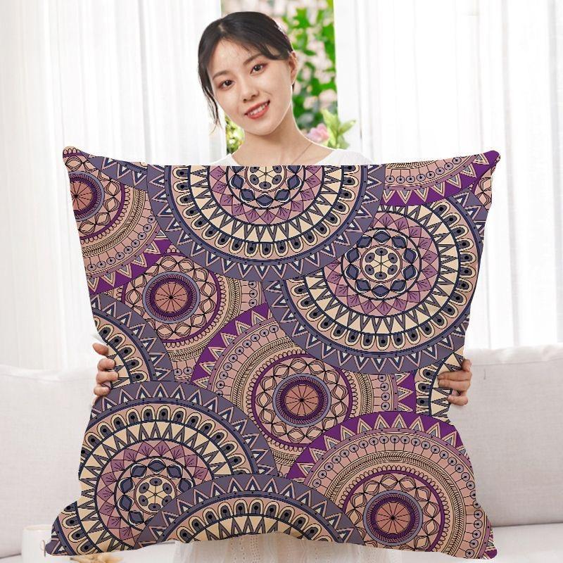 Double-Sided Bohemian Print Ethnic Style Pillow Cover Sofa Living Room Cushion Cover Geometric Pillow Square Pillowcase