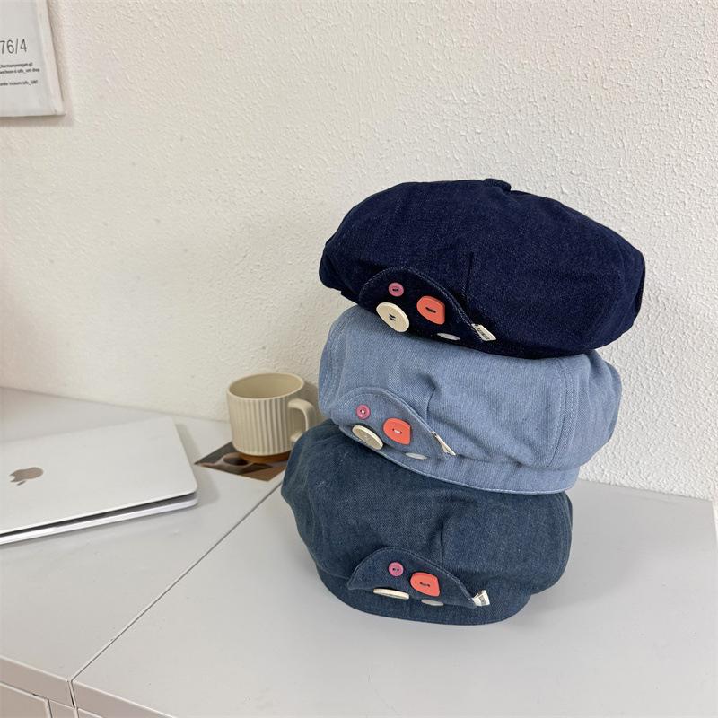 

Женская корейская кепка-берет на пуговицах в стиле ковбоя, симпатичная, маленькая, летняя, универсальная