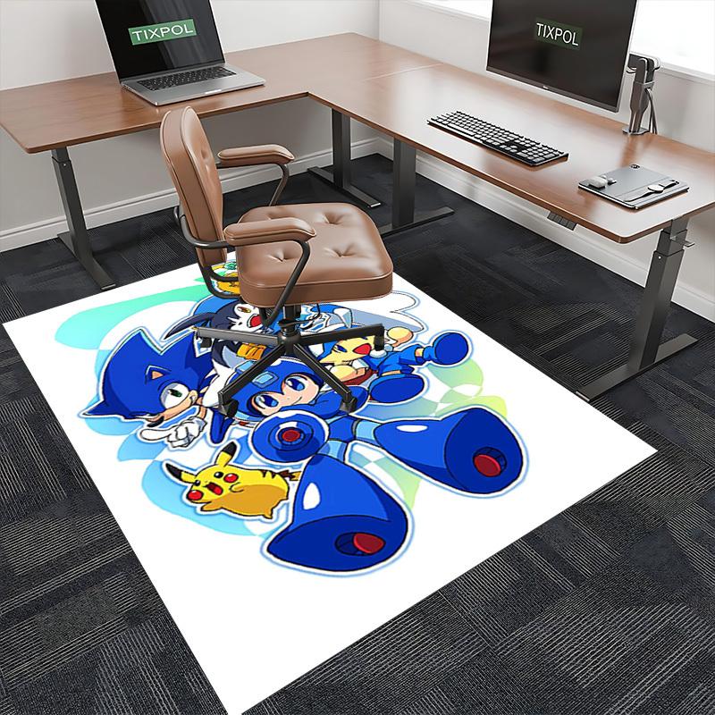 1pc Sonic, Mega Man, Pikachu Anime Cartoon Design Office Chair Mat - Non-Slip Carpet for Home Decor, Gaming Room, Seasonal Gift.Y055