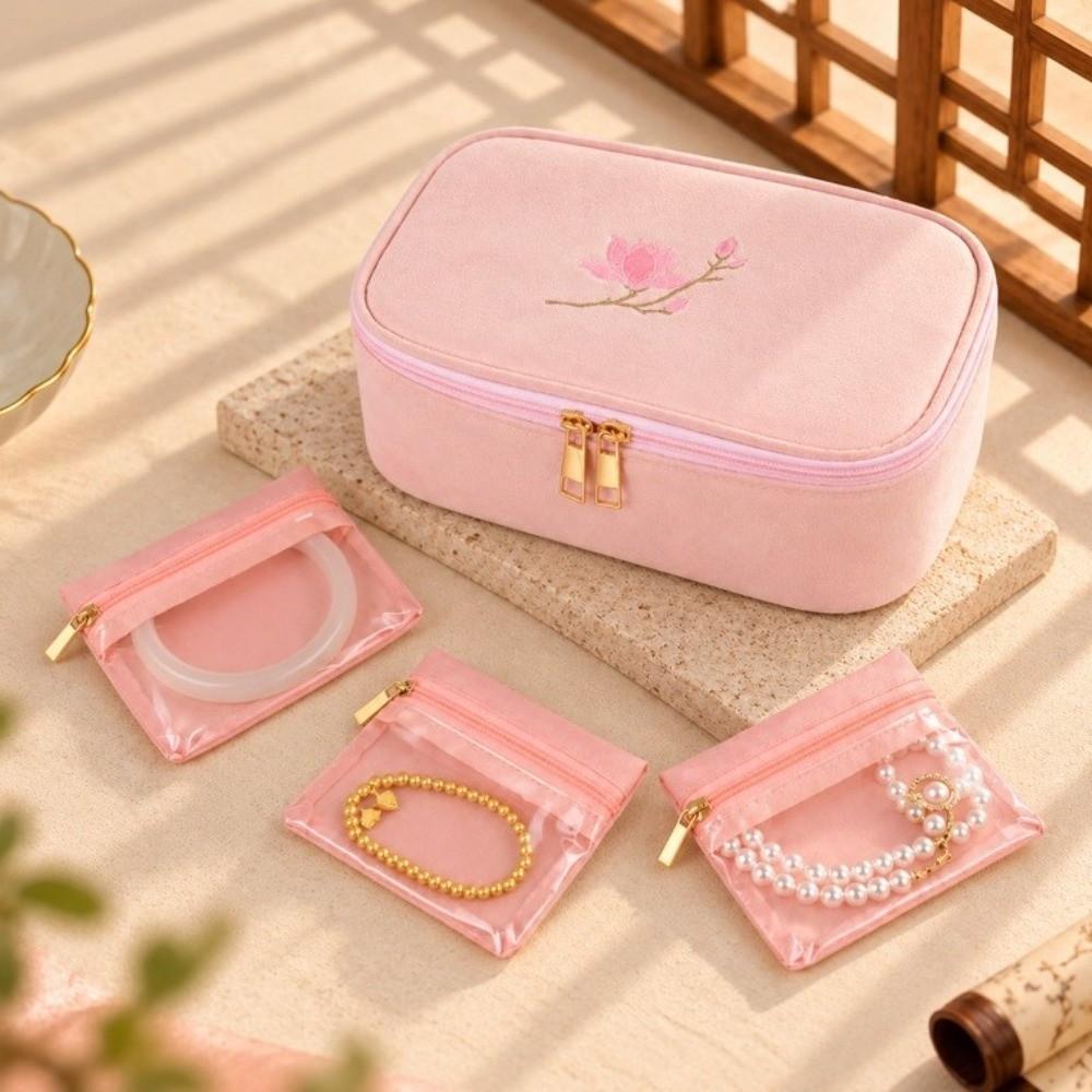 1Pc Anti-tangle Jewelry Case Embroidered Ring Necklace Organizer Ring Necklace Bracelet Storage