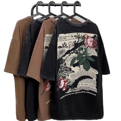 Kurzärmliges Retro-T-Shirt im Distressed-Stil für Herren, trendige, lockere Nischenpassform, vielseitiger High-Street-Stil.