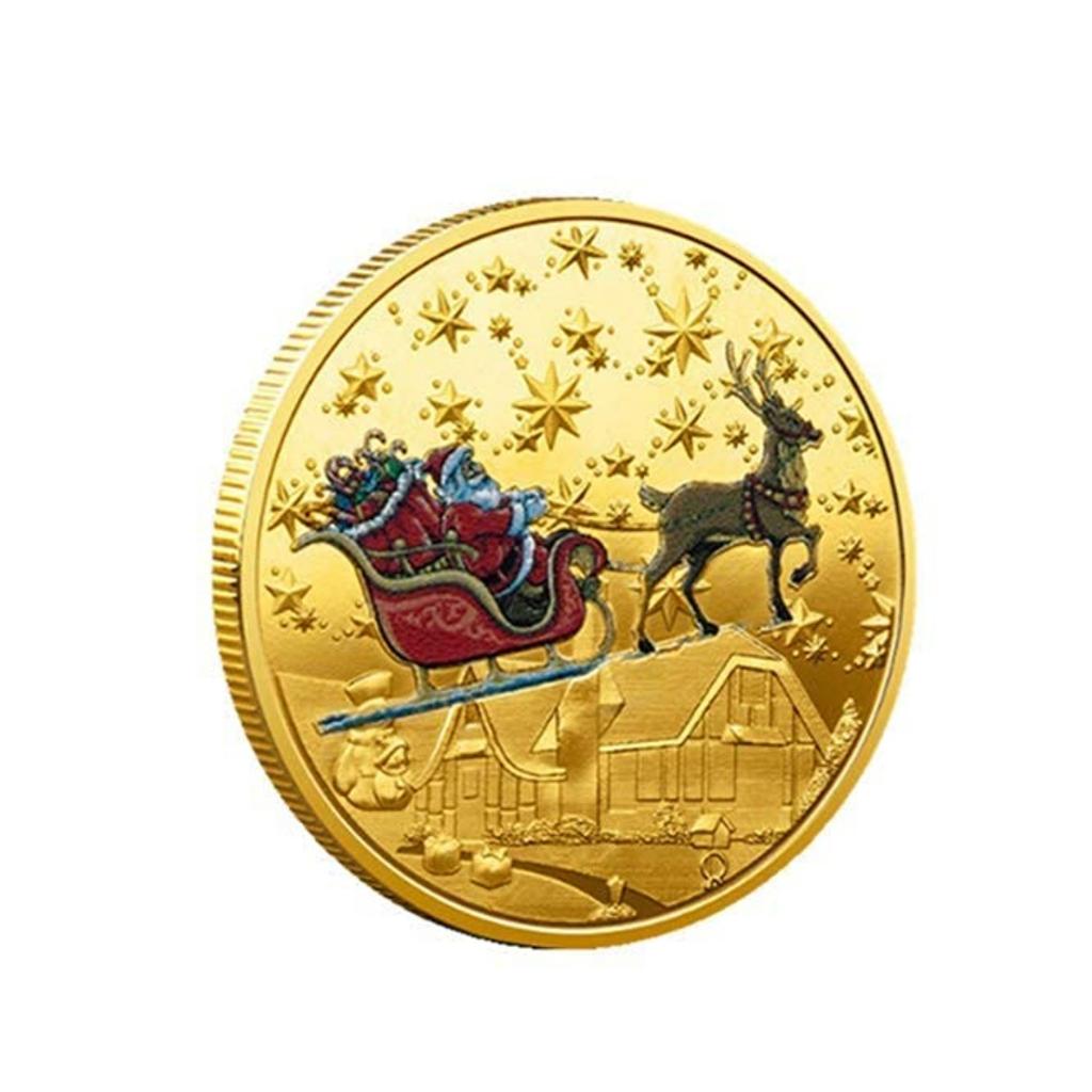 Christmas Commemorative Coin Vintage Style Iron Collectible Coins with Santa Claus Reindeer Pattern Xmas Souvenir Party Gifts