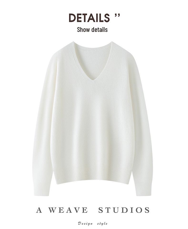 Women's Cashmere V-neck Sweater - 2026 Autumn/Winter Stylish Elegant Warm Loose Fit Pullover