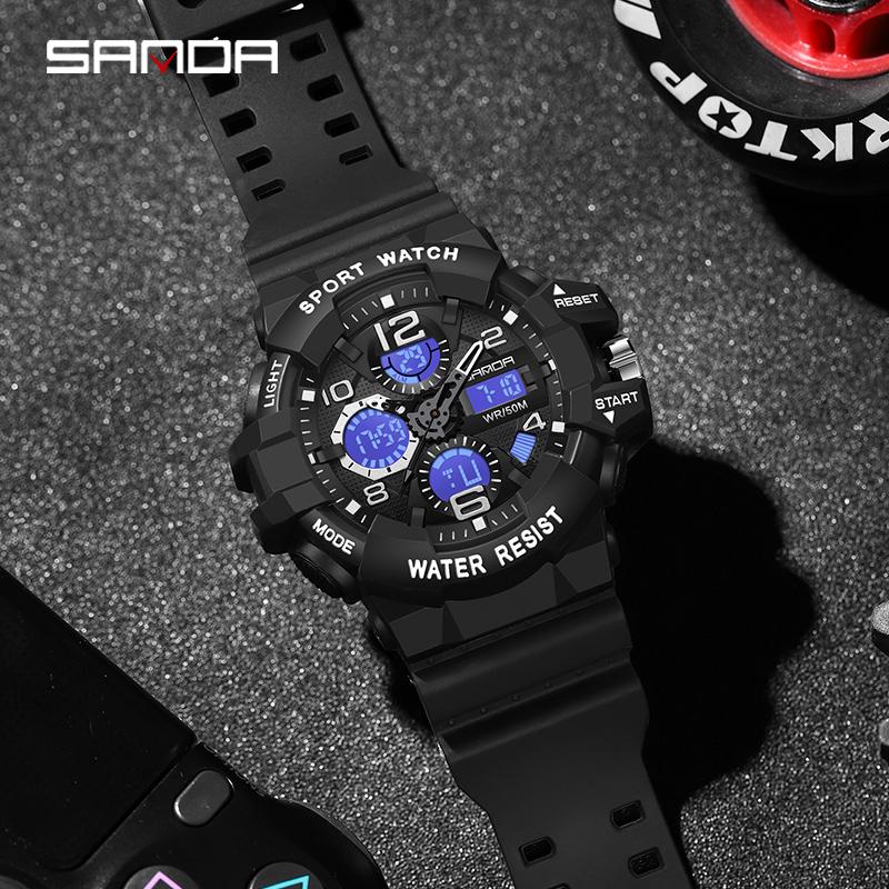 SANDA Dual Display Fashion G- Style Military Watch LED Digital Sports Watches For Man Waterproof Luminous Quartz Men Wristwatch