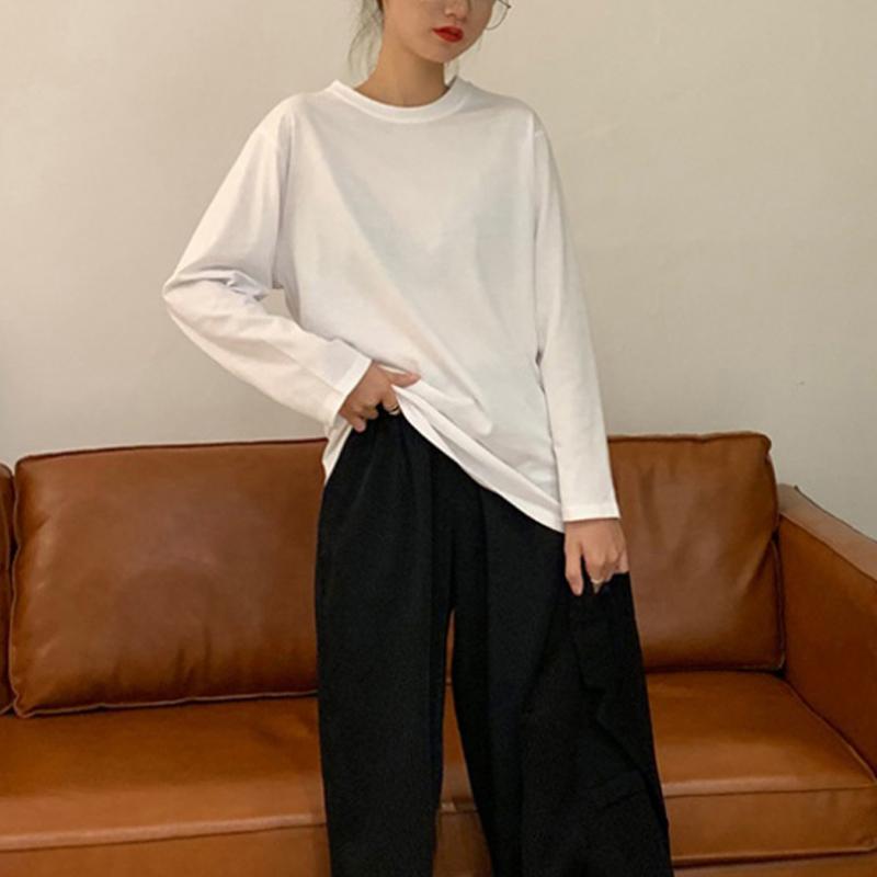 Women's T-shirt Slim Pure Cotton Tshirt Long-sleeved for Female Thin White Tops Woman Tees Shirt