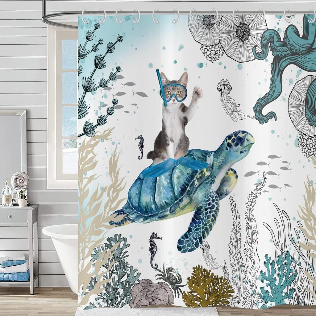 Funny Cute Puppy Animal Pattern Shower Curtain 180x 180cm, Kids Bathroom Decorative Shower Curtain Waterproof