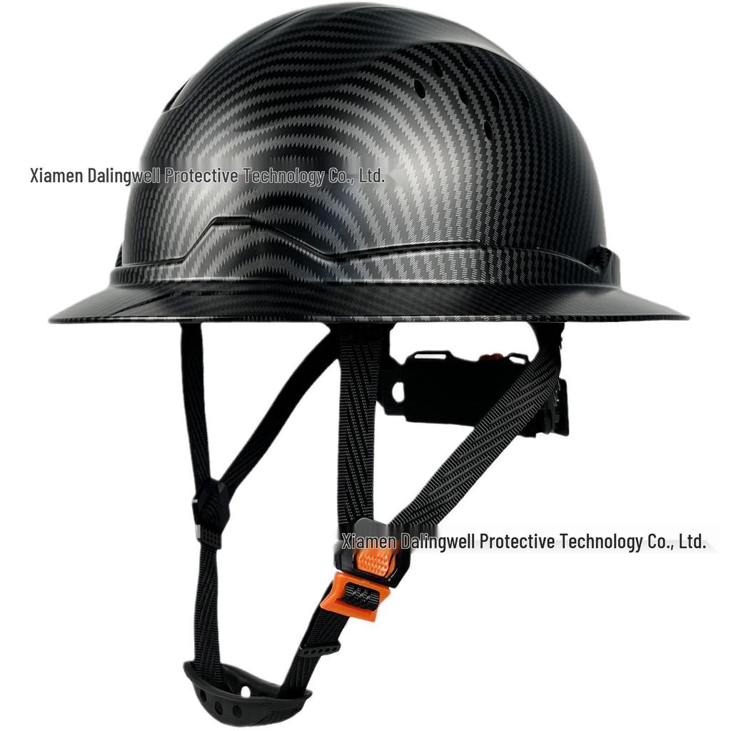 CE Carbon Fiber Wide Brim Safety Helmet with Sun Protection and Anti-Smash Features