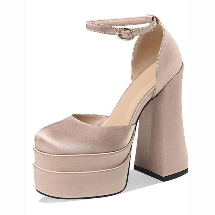 Foreign trade new 42 large size high heel square head sandals fairy wind hate sky high water platform catwalk high heels one word buckle tide