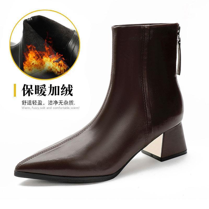 

Гостроносі короткі чоботи Весняно-осінні одинарні чоботи на товстому каблуці 2024 нові осінньо-зимові чоботи з м якої шкіри тонкі французька задня блискавка середні чоботи 39