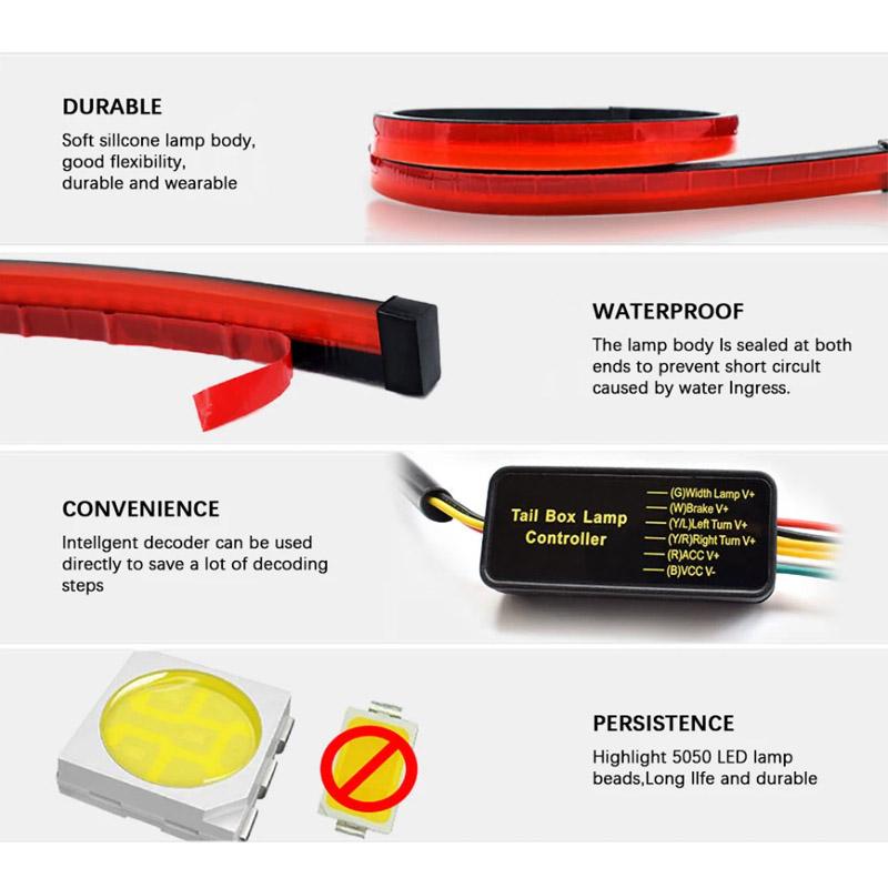 Car Universal 12V Flexible LED Light Strip Multi-mode Rear Tail Warning Turn Signal Running Lamp Brake Stop Turn Signal Lights