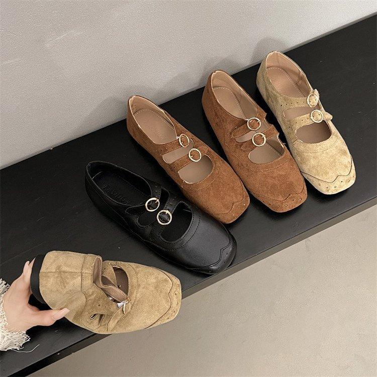 Sheepskin Version~ Genuine Leather Retro Round Head Shallow Mouth Single Shoes Women's French Ballet Shoes with Skirt Mary Jane Shoes