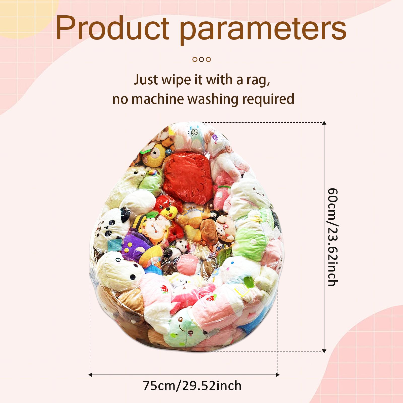 

150/180L Transparent Children Plush Toys Storage Chair Cover Bean Bag With Zipper Waterproof Capacity Large Doll Storage Bags