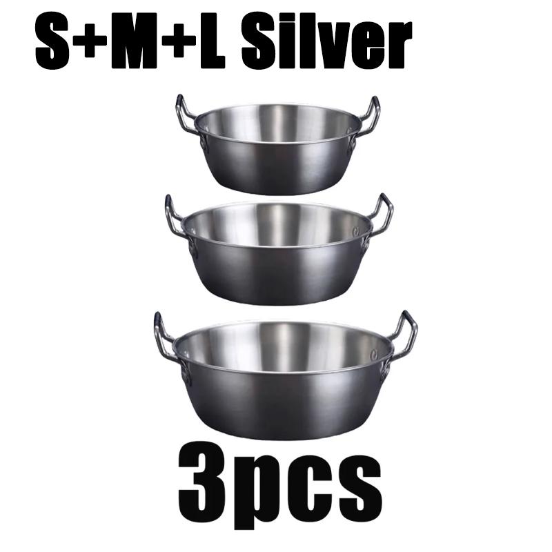 1/3PC Stainless SteelKorean Cuisine Bowl Salad Bowl Household Double Ear Snacks Plate Soup Bowl Durable Instant Noodle Bowls
