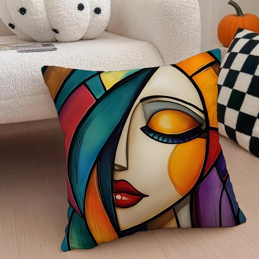 Square Bright Color Flower Girl Art Cushion Cover Throw Pillow Cover Hidden Button Durable Polyester Chair Cushion