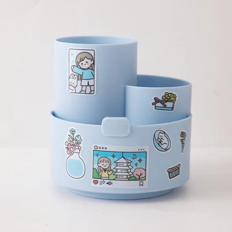 Kawaii Plastic Multifunctional Desktop Organizer Pen Holder Phone Stand Holder Rotating Pen Holder School Stationery