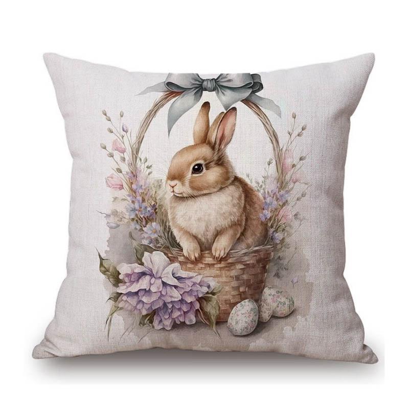 Happy Easter Decoration Art Cute Bunny Rabbit Eggs Spring Cotton Linen Sofa Throw Pillow Case Decorative Cushion Cover