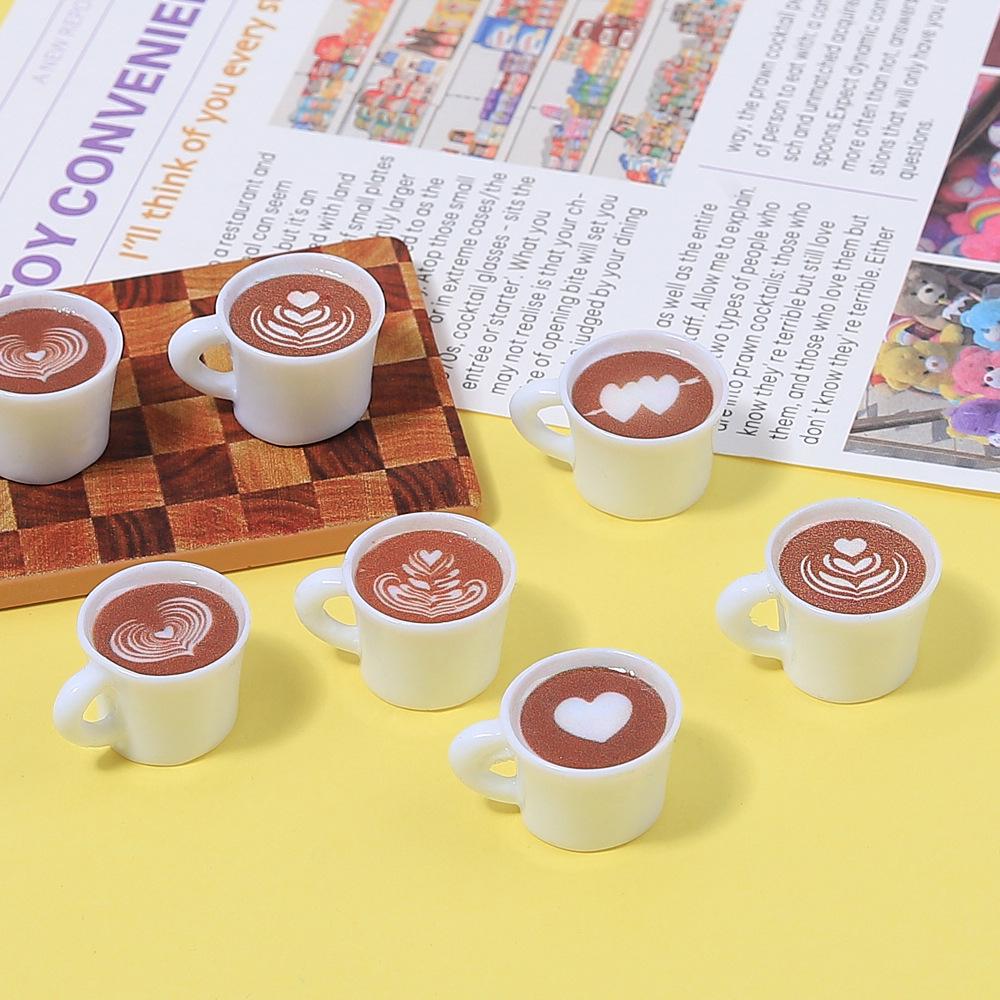 Handmade Heart-Shaped Latte Art Coffee Cup Toy, DIY Ornament, Cream Glue Accessories, Resin Parts