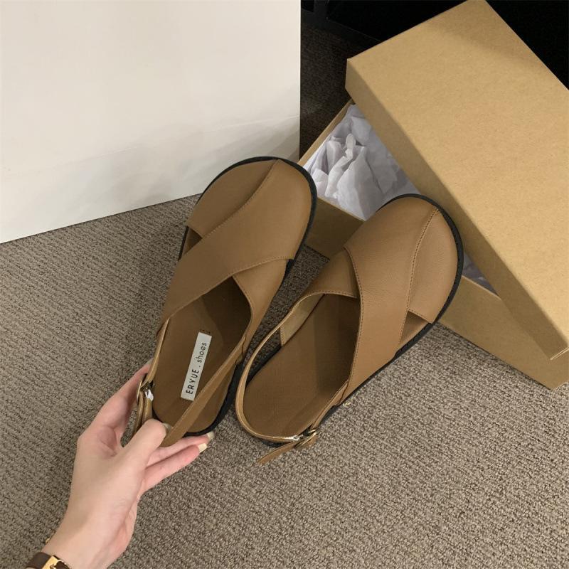 

Босоножки Баотоу женские 2025 лето новые корейская версия французский ретро стиль Мори фея повседневные на плоской подошве римские туфли тренд 40 коричневый