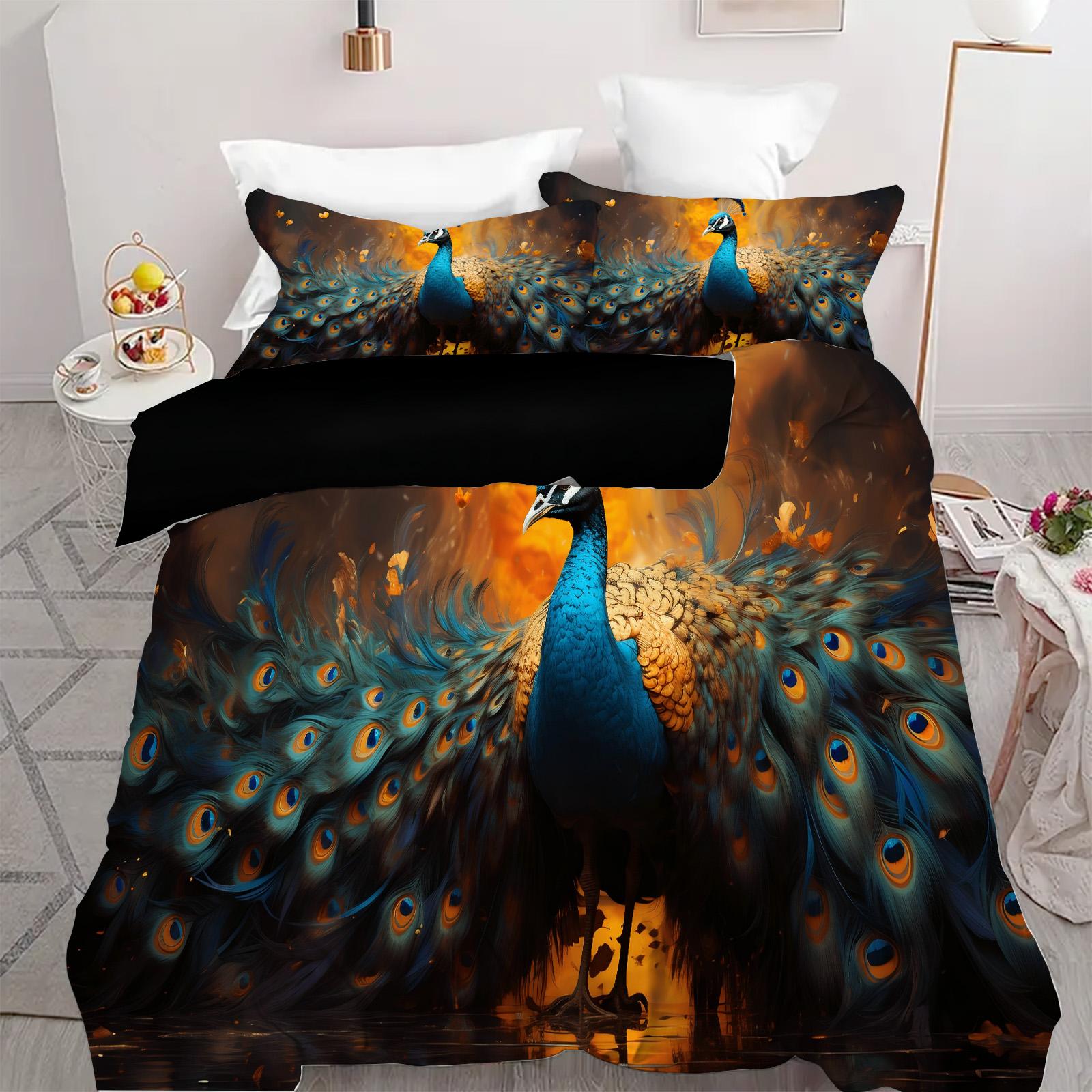 

Beautiful Peacock Pattern 3D Printed Duvet Cover Set Retro Style Soft Double For Adult Queen King Size Bedding Set Pillowcase 135x200cm 2pcs