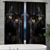 2PCS Black Cat Print Art Curtains, Pole Bag Polyester Material Design, Bedroom, Home Decoration