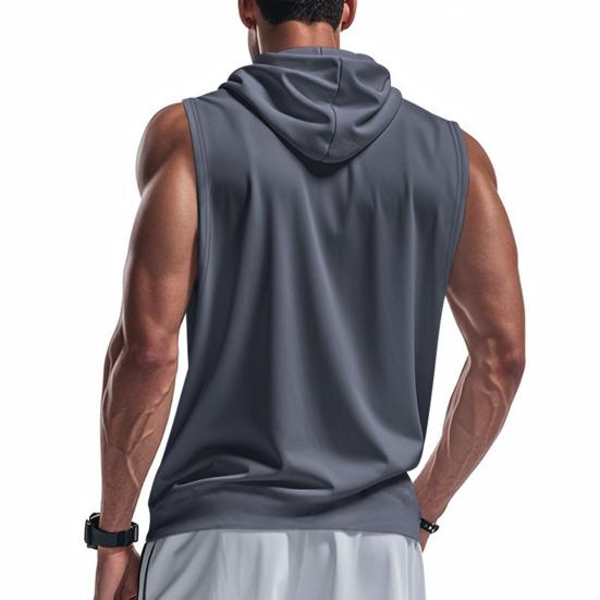Gilet à Capuche Homme Sans Manches Été Bretelles Larges Couleur Unie Séchage Rapide Hauts de Sport Tenue Quotidienne