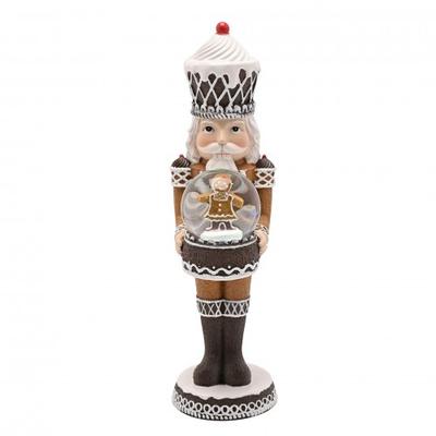 Schiaccianoci Pan di Zenzero Scuro Babbo Natale e Amici che tiene un Globo - 23cm