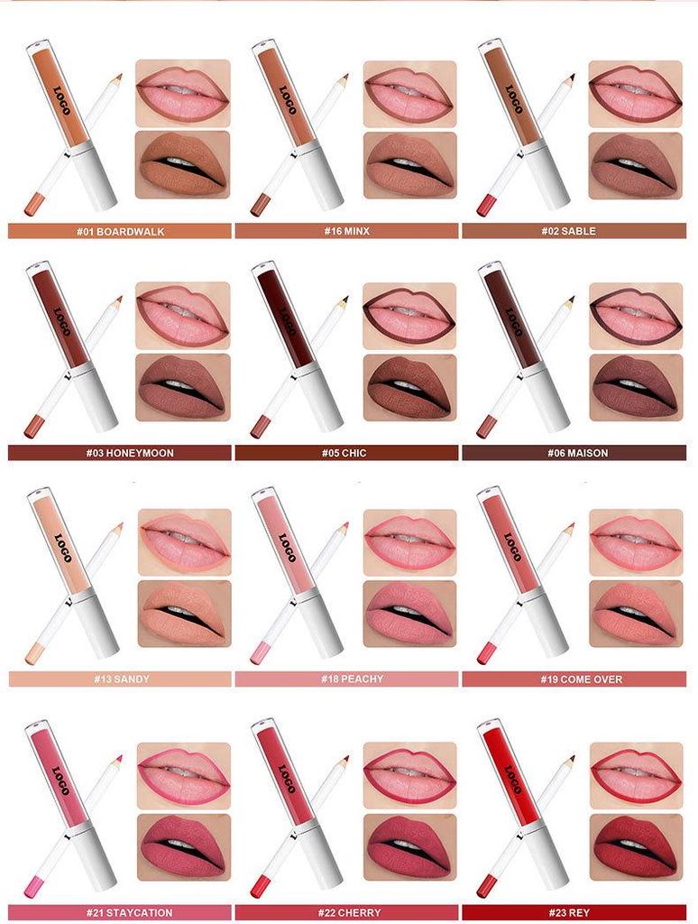 Waterproof Matte Lip Liner & Gloss Set: Long-Lasting, Non-Fading, Non-Stick