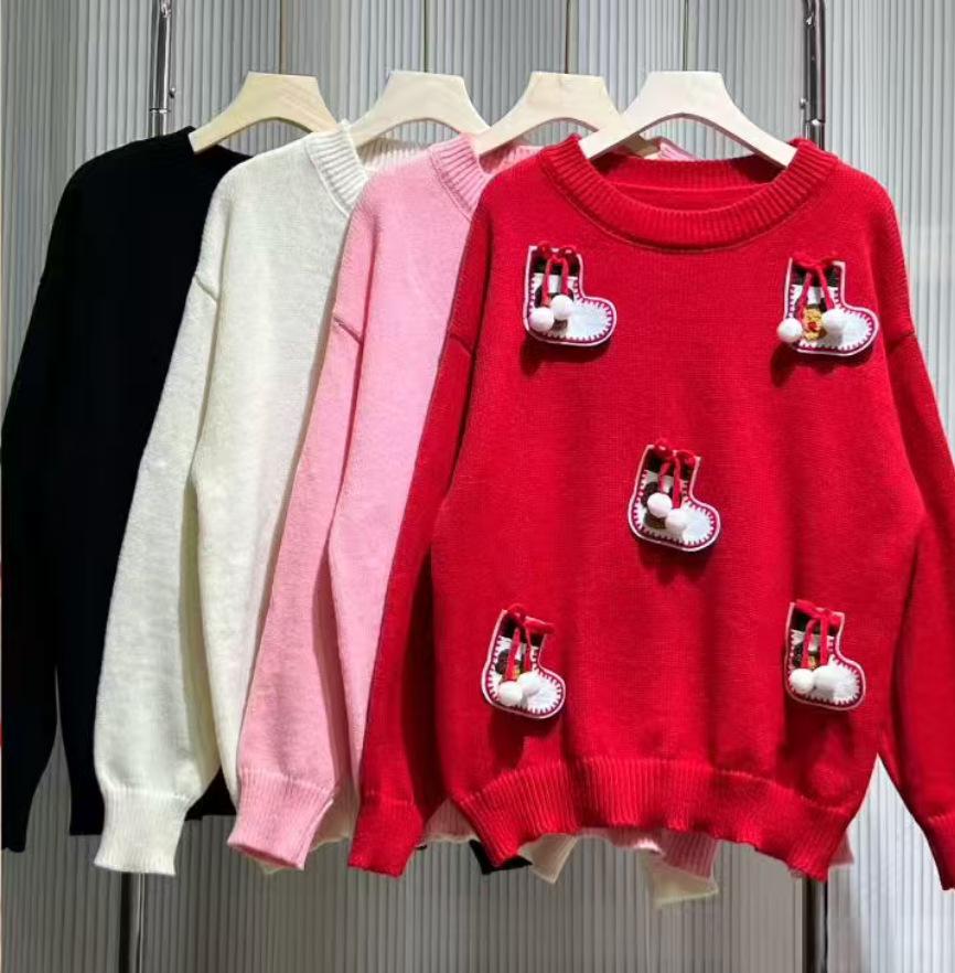 2025 Autumn/Winter Korean Style Women's Knit Sweater with 3D Christmas Decorations