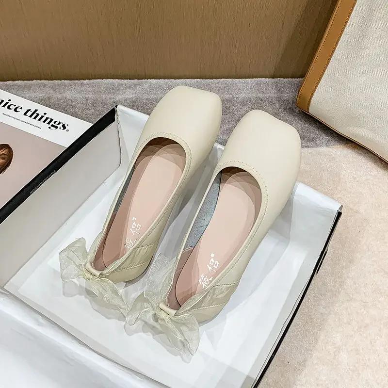 Fashion Mary Jane Women's Flat Shoes with Bow Square Toe Ladies Footwear Japanese Style Lolita Gothic Wholesale Popular on Sale Slip