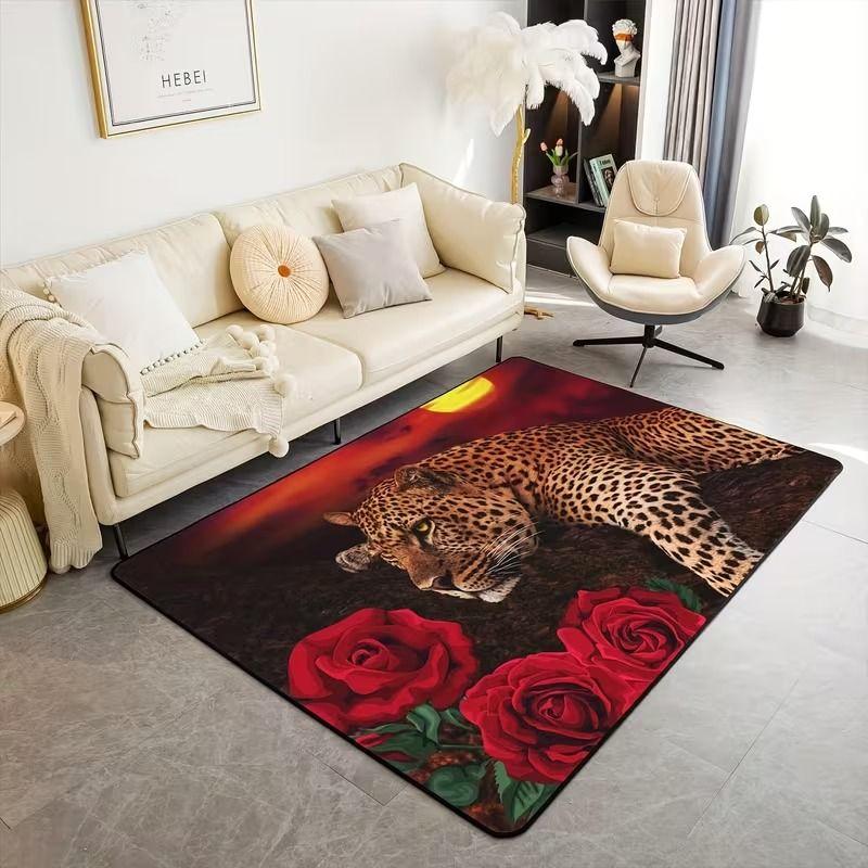 Realistic Animal Print Living Room Rug, Stain-Resistant and Machine-Washable Rug for Sofas and Coffee Tables, Home Decor
