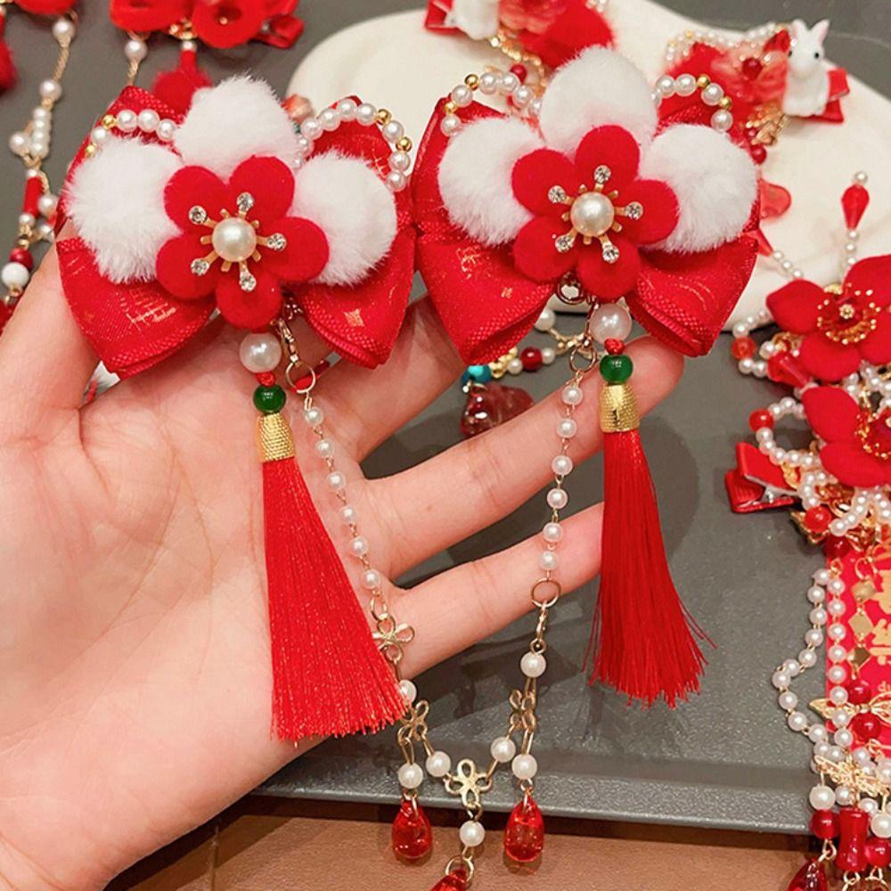 Hanfu Headwear Chinese Style Red Barrettes Princess Ancient Style Hair Clip  Kids
