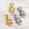 Women European American Fashion Pearl 3D Flower Earrings Retro Luxury Temperament Stud Earrings For Women