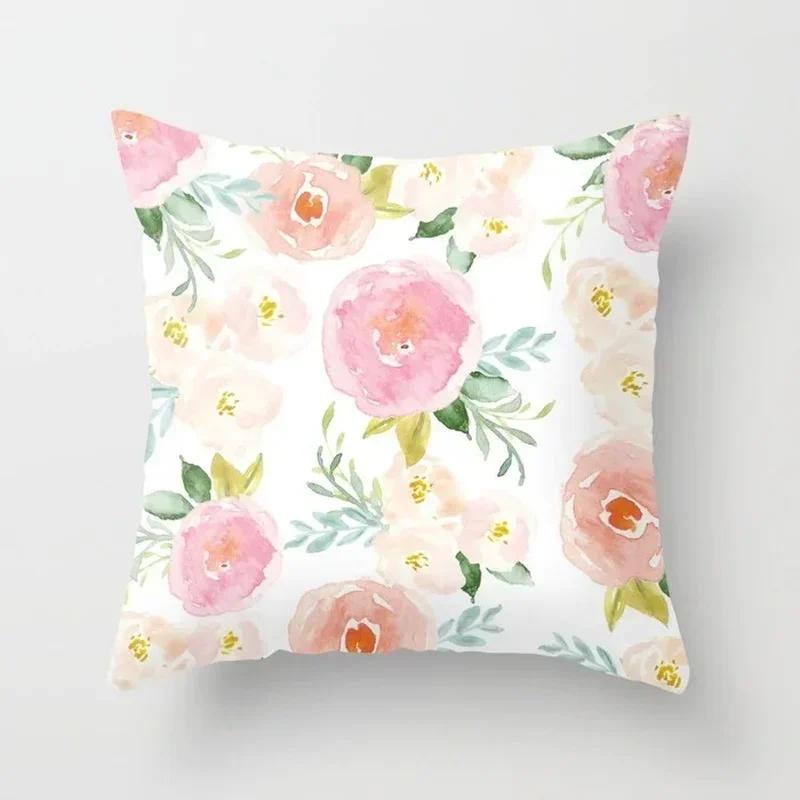 Fashion Garden Flower Pattern Pillowcase Office Car Cushion Cover Living Room Bedroom Sofa Decorative Pillowcase 45*45Cm