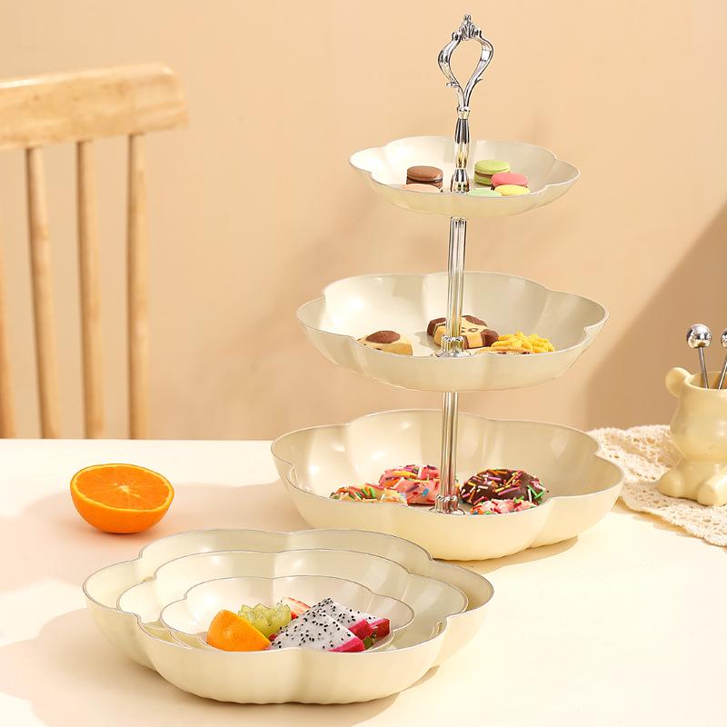 Light Luxury Cream Fruit Plate Household Living Room Coffee Table Ornament Front Desk Candy Plate Multi-Layer Flower Fruit Plate For Snacks