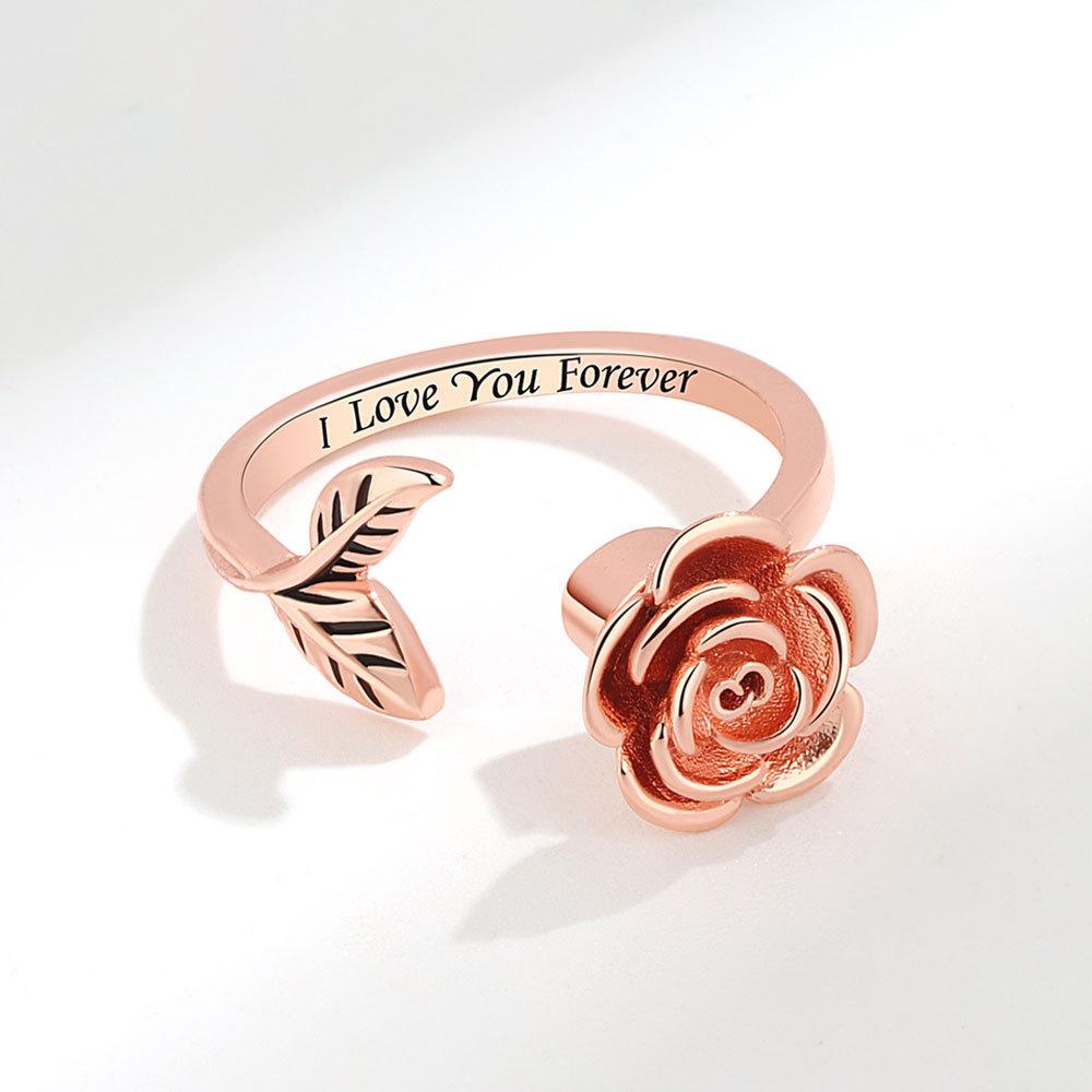 D Rose Flower Adjustable Ring For Women With Electroplated Copper Jewelry