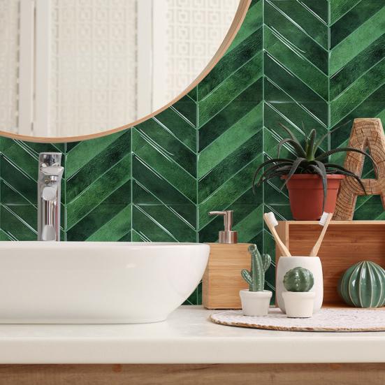 10Pcs Wall Stickers Dark Green Leaf Pattern Easy to Paste Anti-Slip Wall Decals Living Room Bedroom Kitchen Decor