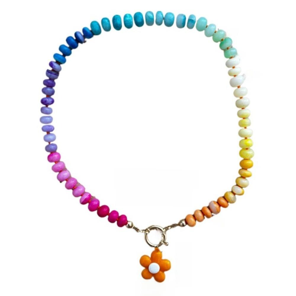 Bohemian Rainbow Beaded Necklace Ocean Style Choker Necklace New Flower Pendant Necklace  Jewelry