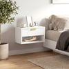 Set of 2 Wall-Mounted Nightstands, Grooved Drawer, Open Shelf, 40x30x25 cm, White