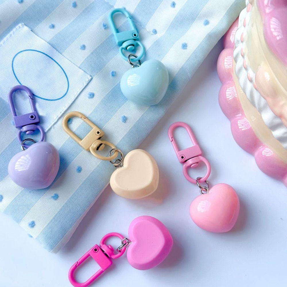 5pcs Anti-lost Love Resin Keychain Colorful Car Keychain Cute Heart Pendant Keyring  Earphone Bag