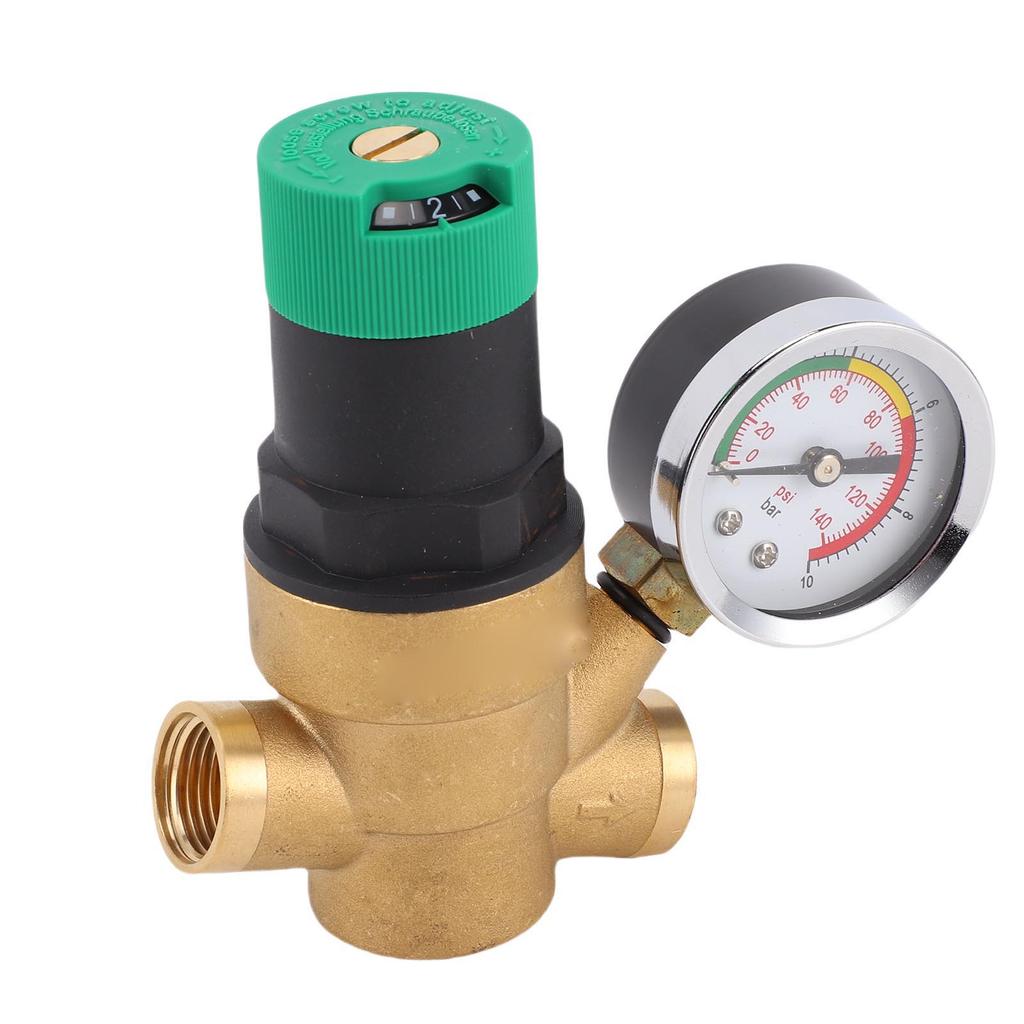 RV Plumbing Regulator,   Brass Valve Body, Water Pressure Regulator with Pressure Gauge, Stable Whole House Pressure, Filter Net for Safe Dri
