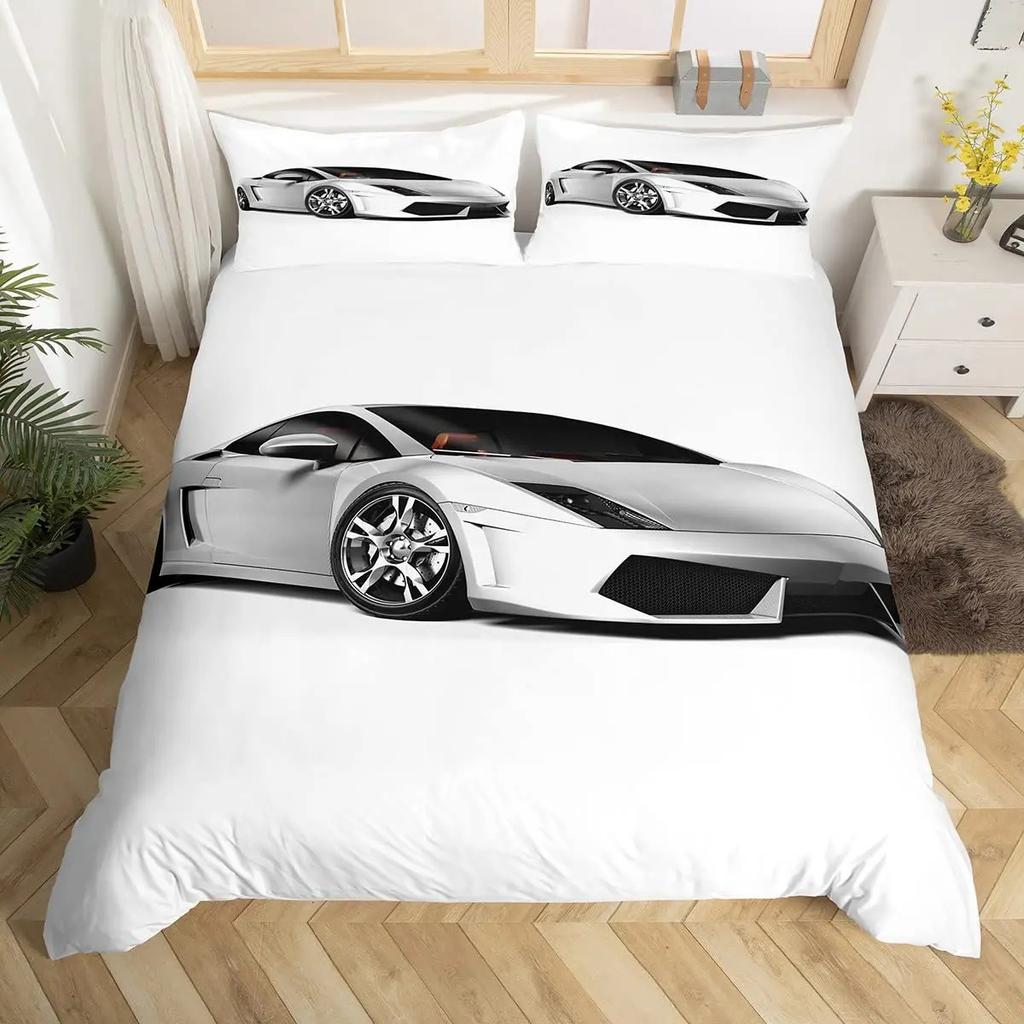 3D Rennsport Daunendecken-Set Groß Jungen Schlafzimmer Steppdecken-Set Dreiteiliges Set