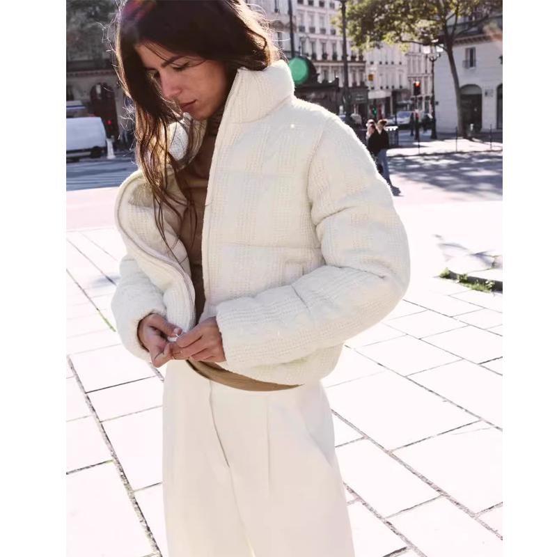 Fall and Winter New Women's Clothing French Style All-Matching Stand Collar Long Sleeves Zipper Short Cotton Jacket Jacket Outwear 6318229
