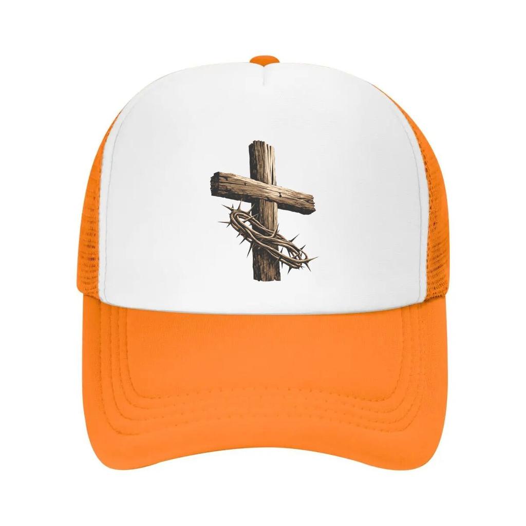 Rustic Faith Cross Thorn Emblem Mesh Baseball Cap Casual Hat Outdoor For Womens Unisex FeUnisex