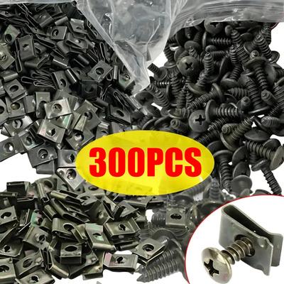 300/20 Stück gemischte Auto-Motorräder, Metall-Schrauben-Befestigungsclips, U-Typ-Clips mit Schraube, Rostschutz-Clip, Schraubschnalle