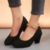 Leopard Suede Block Heel Single Shoes Fashion Round Toe Shallow Mouth Slip-On Pump Heels