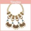 Ethnic Style Carved Flower Design Simulation Gemstone Decoration Women Necklace For Festival Wear