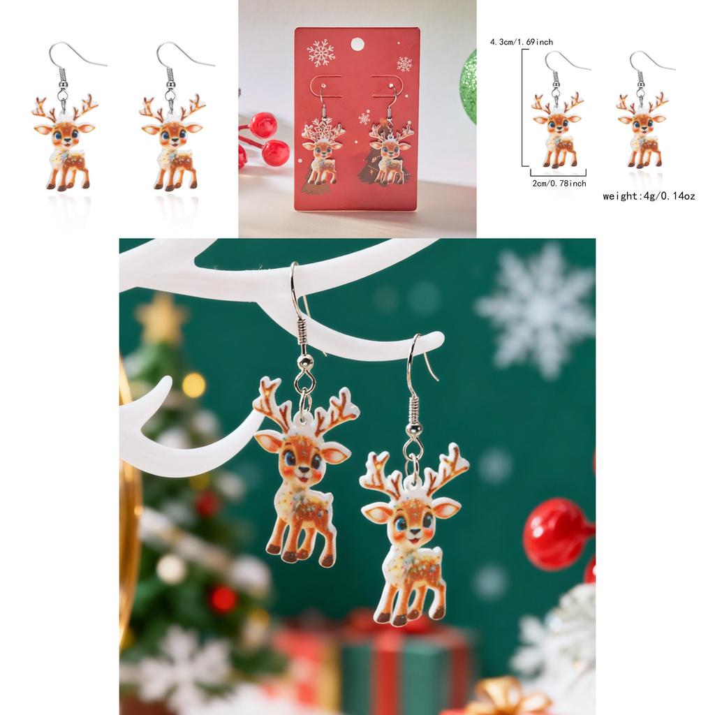 Christmas Deer Acrylic Earrings With Geometric Design For Holiday Party Wear