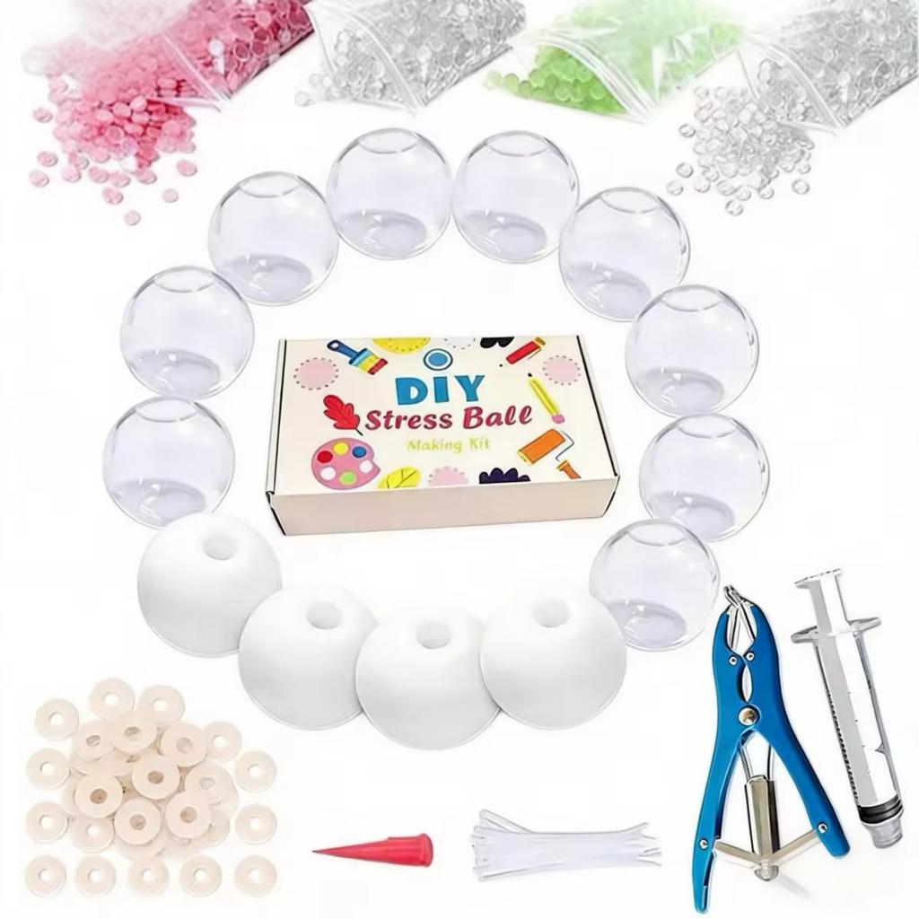 DIY Stress Ball Kit Clear TPR Hollow Spheres with Fillers Beads and Tools for Handmade Squeeze Balls Stress Relief Crafting Set